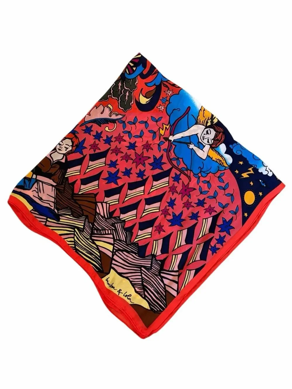 Bimba y Lola Oversized 46” Celestial Surrealist Scarf Sun Moon Cupid